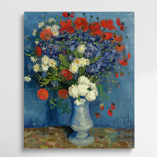 Vase with Cornflowers and Poppies | Paint by Numbers | Van Gogh-Paintsuper