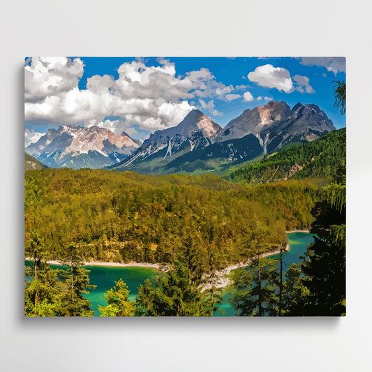 Forest and river under blue sky | Paint by Numbers | Landscape-Paintsuper