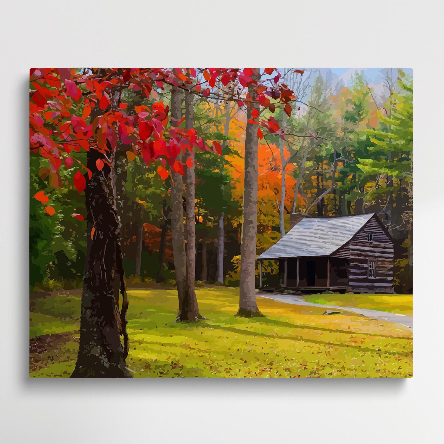 Maple forest and cabin | Paint by Numbers | Landscape-Paintsuper