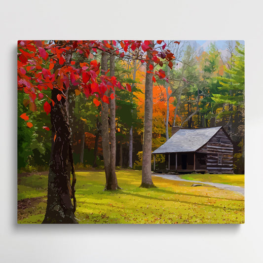 Maple forest and cabin | Paint by Numbers | Landscape-Paintsuper