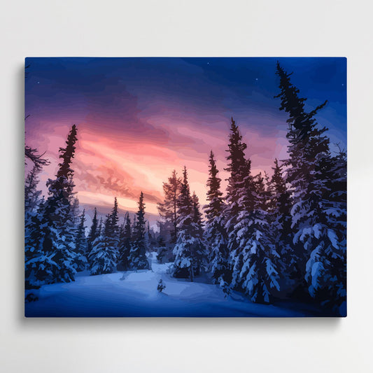 pine forest on snowy day | Paint by Numbers | Landscape-Paintsuper