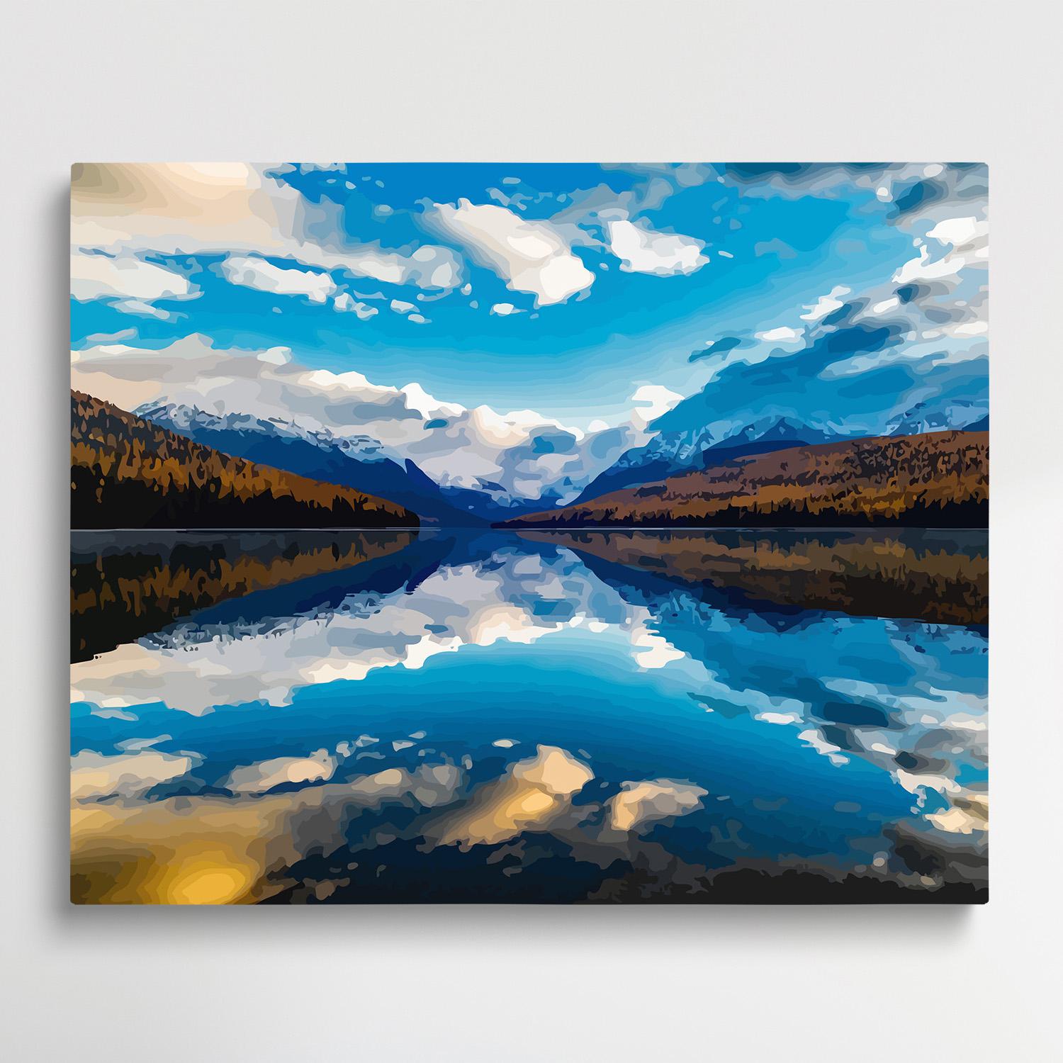 Blue sky and lake | Paint by Numbers | Landscape-Paintsuper