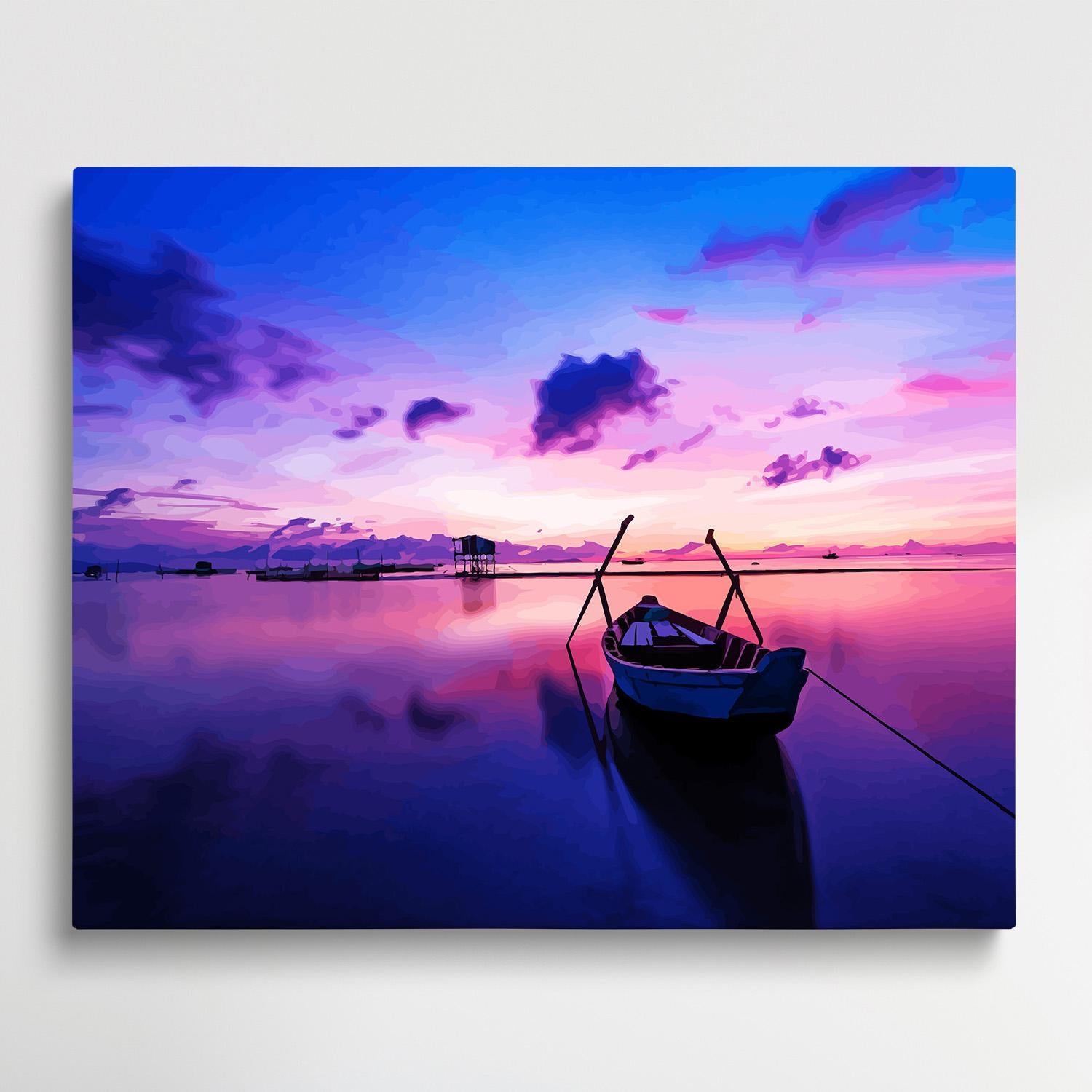 Boat on the sea in the evening | Paint by Numbers | Landscape-Paintsuper