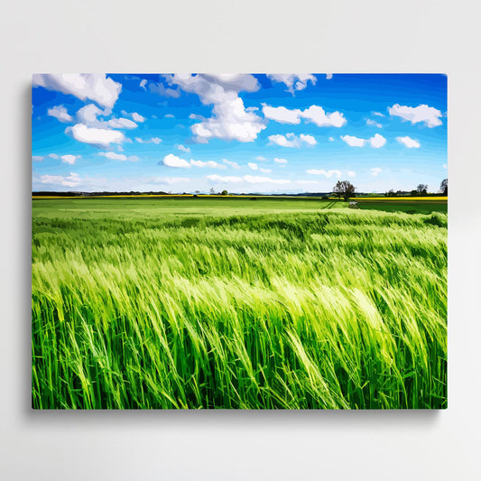 Green grassland under blue sky | Paint by Numbers | Landscape-Paintsuper