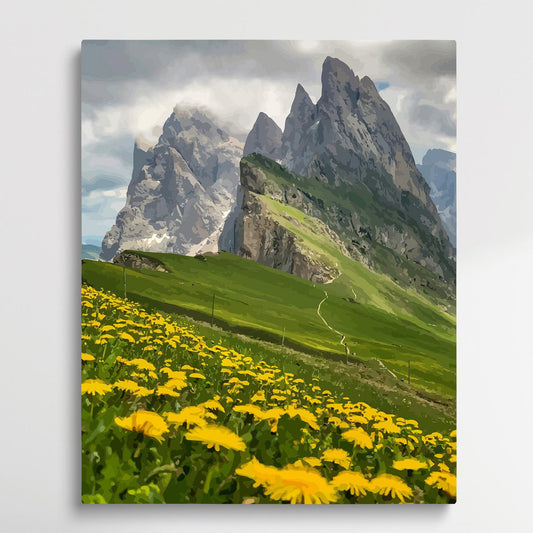 Mountains and flowers | Paint by Numbers | Landscape-Paintsuper