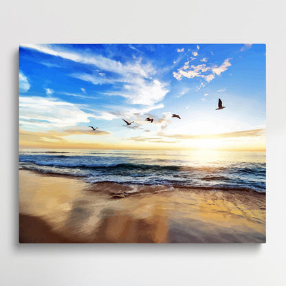 Seagulls on the sea | Paint by Numbers | Landscape-Paintsuper