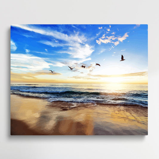 Seagulls on the sea | Paint by Numbers | Landscape-Paintsuper
