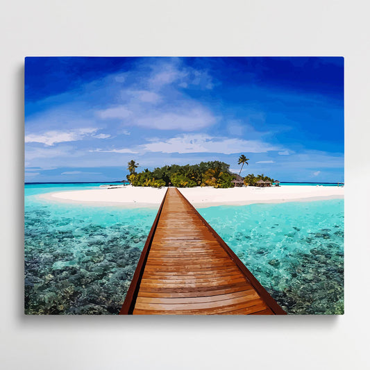 Single-plank bridge on the island | Paint by Numbers | Landscape-Paintsuper