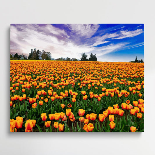 Tulip flower sea | Paint by Numbers | Landscape-Paintsuper