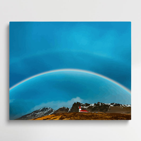 Iceland double rainbow and red house | Paint by Numbers | Cities-Paintsuper