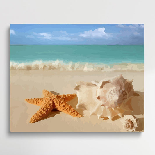 Conch on the beach | Paint by Numbers | Marine Life-Paintsuper