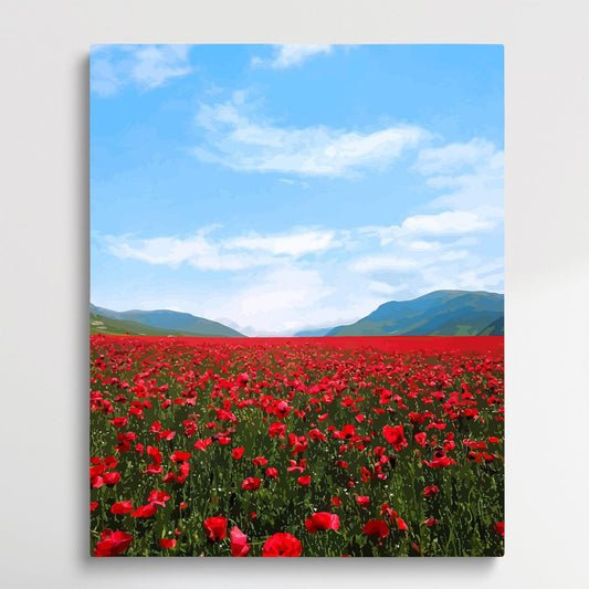 Red sea of flowers under the blue sky | Paint by Numbers | Landscape-Paintsuper